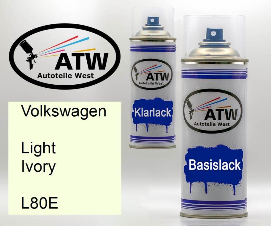 Volkswagen, Light Ivory, L80E: 400ml Sprühdose + 400ml Klarlack - Set, von ATW Autoteile West.